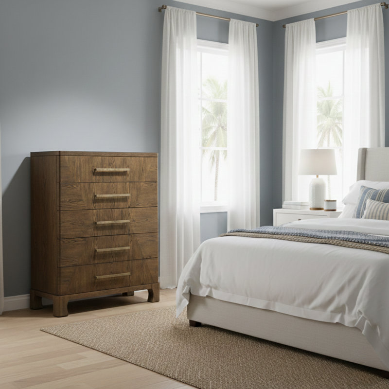 Commode de chambre à coucher 5 tiroirs Marlow, Brun