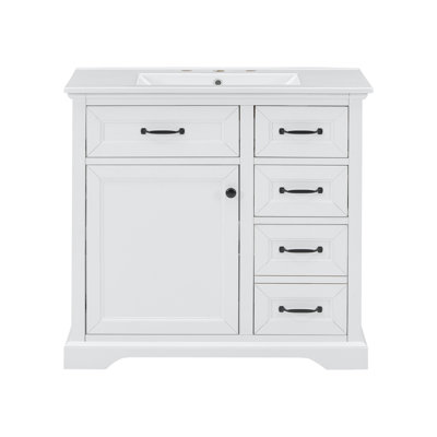 36" Bathroom Vanity With Sink, Ceramic Sink, 2 Tip-Out Drawers, Soft Close Door Hinges