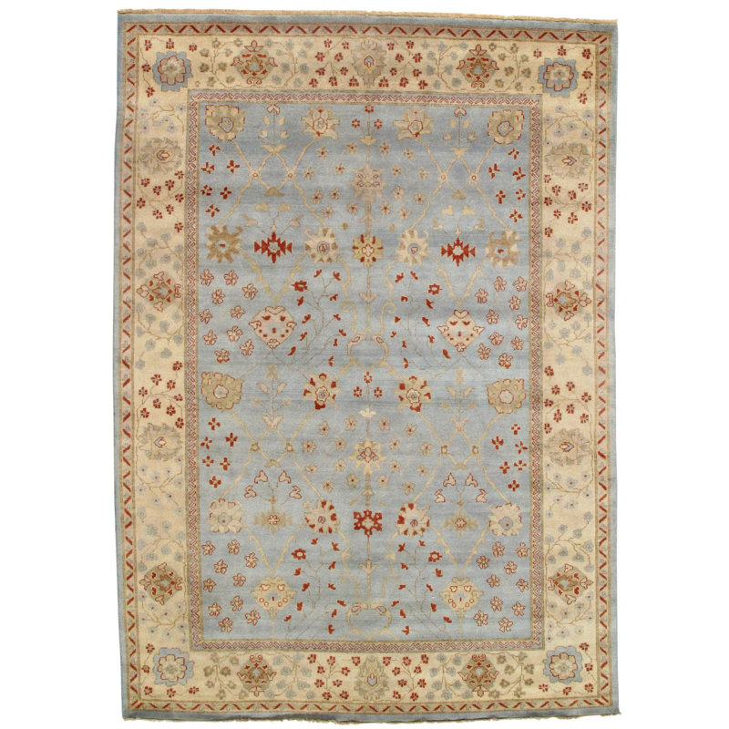 Tapis en laine bleu/beige 8 pi 8 po x 12 pi 2 po one-of-kind-noué la main Mcginley