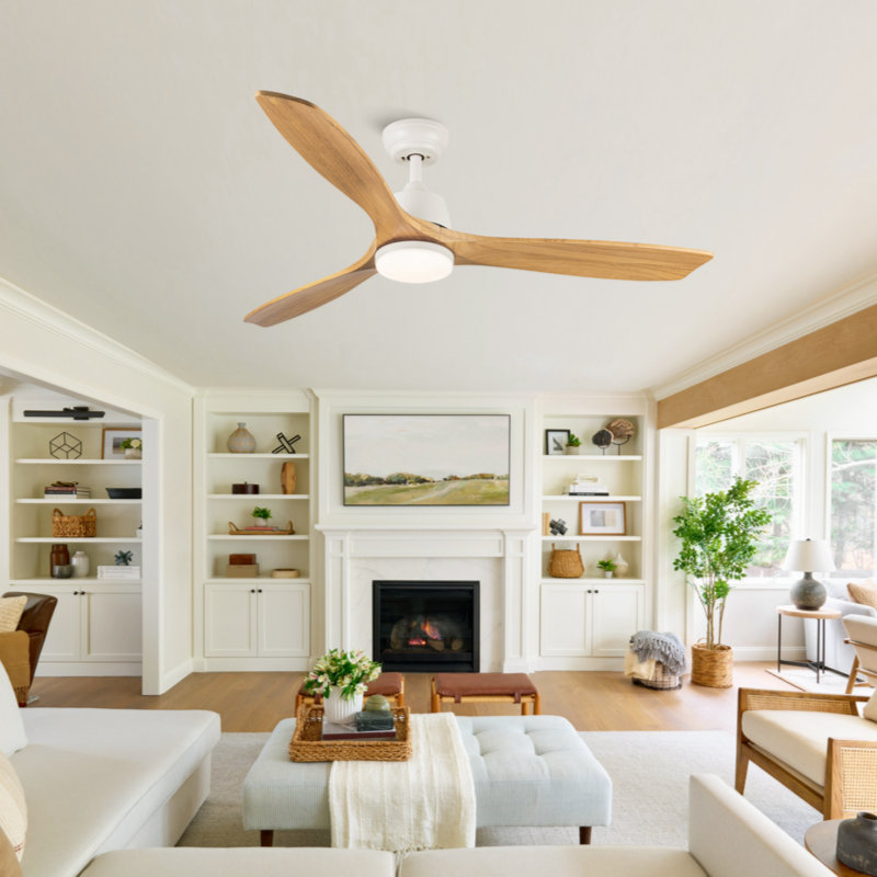 Jaustin 52'' Ceiling Fan with LED Lights, White, Wood