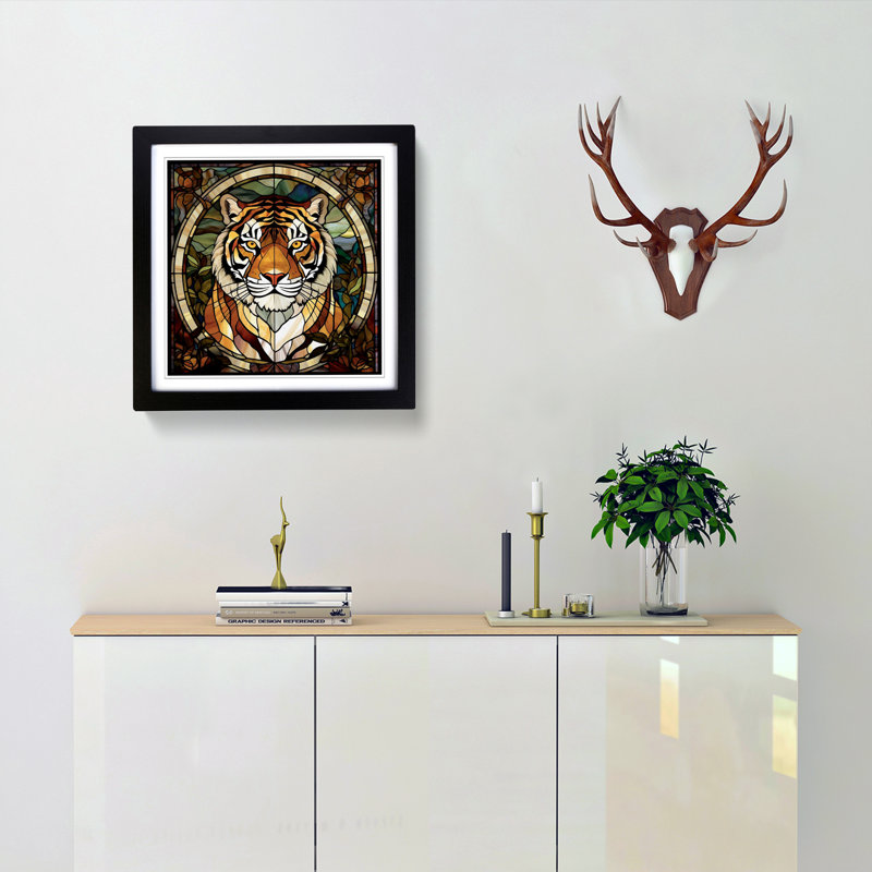 Tiger Stained Glass Effect - Framed Print, Black