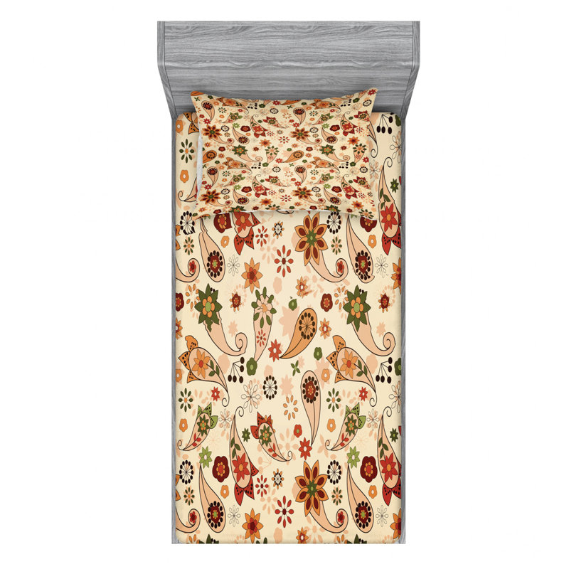 Microfiber Paisley Sheet Set, Twin XL Sheet Set with Fitted Sheet