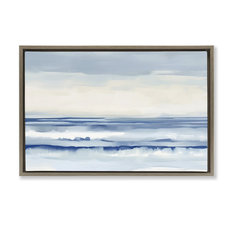 Toile flottante abstraite encadrée avec vagues de plage par Irena Orlov, H 17 po x l 25 po, Cadre flottant orme Montalcino