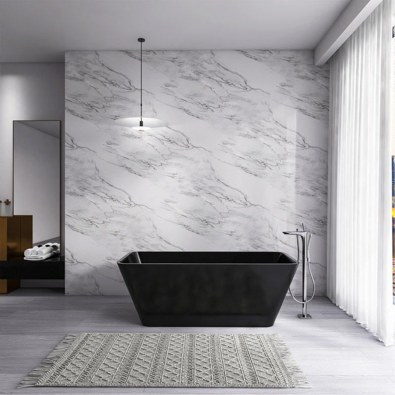 Baignoire de trempage autoportante à surface solide de 67 pouces pour salle de bain, Noir