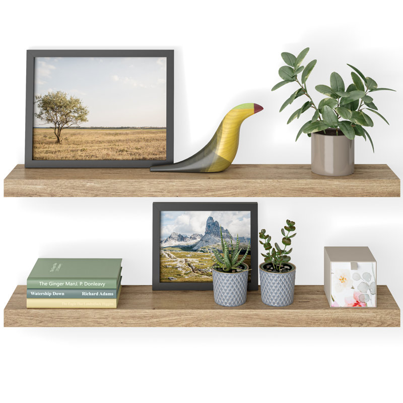 Sydney 36" W x 6" D Floating Shelves Set with Invisible Wall Mount Brackets, Oak
