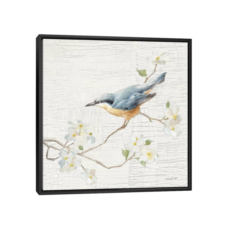 «Nuthatch, Vintage» par Danhui Nai, impression sur toile, H 18 po x l 18 po x P 1,5 po, Toile avec cadre flottant noir