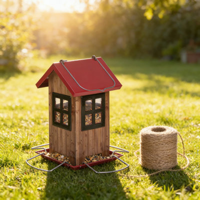 Mangeoire à oiseaux suspendue en métal avec 4 ports, nichoir d'extérieur pour cardinaux, pinsons et mésanges, décoration de jardin résistante aux intempéries
