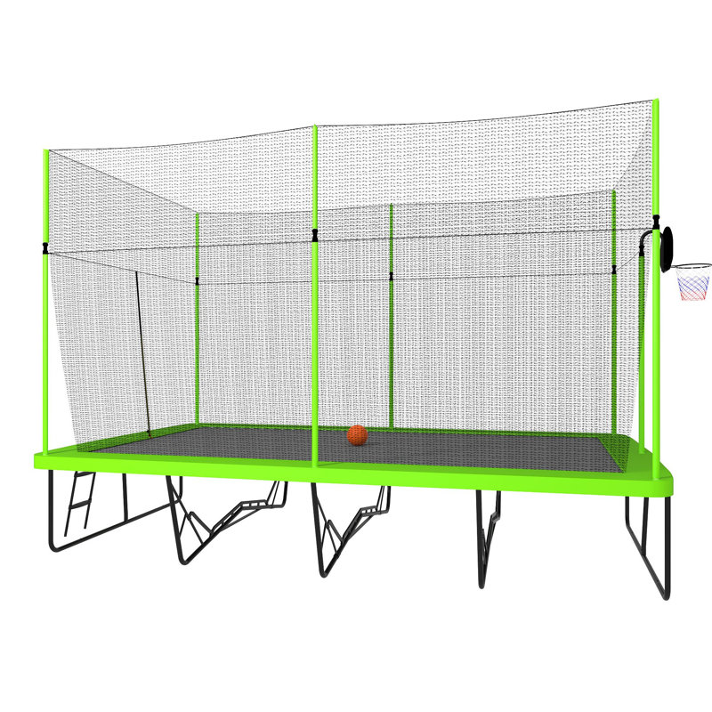 Trampoline rectangulaire avec tubes en acier galvanisé thermolaqué avec système de panier de basketball