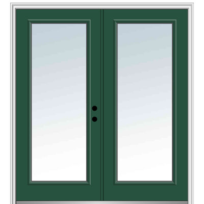 Full Lite Clear Glass Fiberglass Painted Prehung Entry Double Door