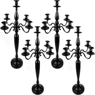4 bougeoirs noirs à 5 bras pour chandeliers pour centre de table de mariage, chandelier décoratif de Noël d'Halloween (hauteur de 28 pouces)