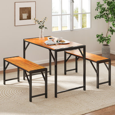 3 Pcs Outdoor Patio Dining Table Bench Set, 44 In. L Dining Table