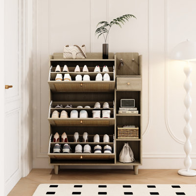 Range-chaussures avec 3 tiroirs rabattables et rangement