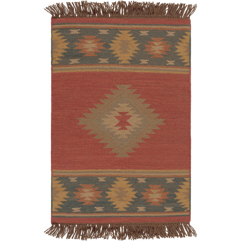 Tapis rouge foncé / bleu marine / blé Mystica, Rectangle 2 pi x 3 pi