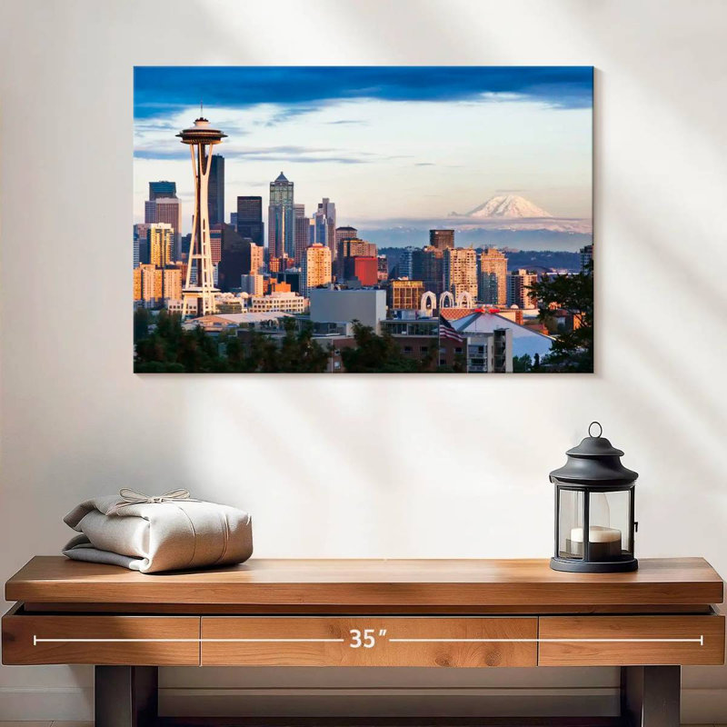 Skyline de Sirci Seattle et Mont Rainier, H 16 po x l 24 po