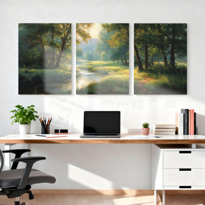 «Forest Stream Landscape», reproduction d'art sur toile tendue sur toile, ensemble de 3