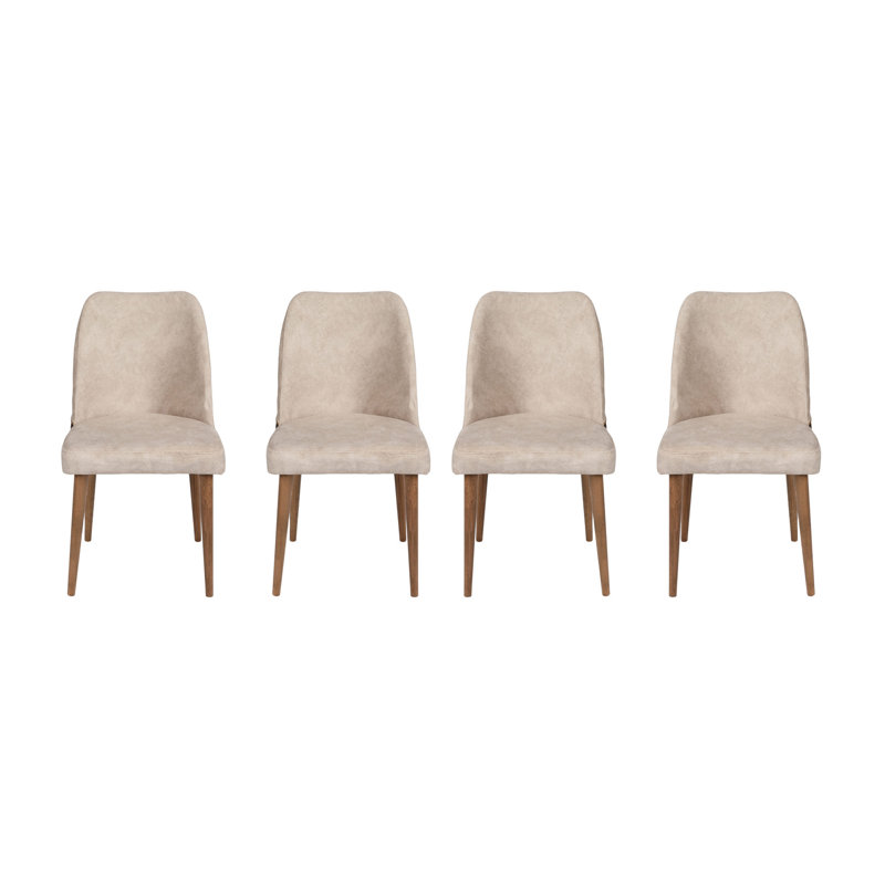 Ensemble de chaises modernes 4 pièces, en velours crème et similicuir noyer, 19,7 po x 35,4 po x 19,3 po | Structure 100% métal, pieds en bois de charme, capacité de 352 lb | Siège de salle à manger et de salon élégant, confort élégant