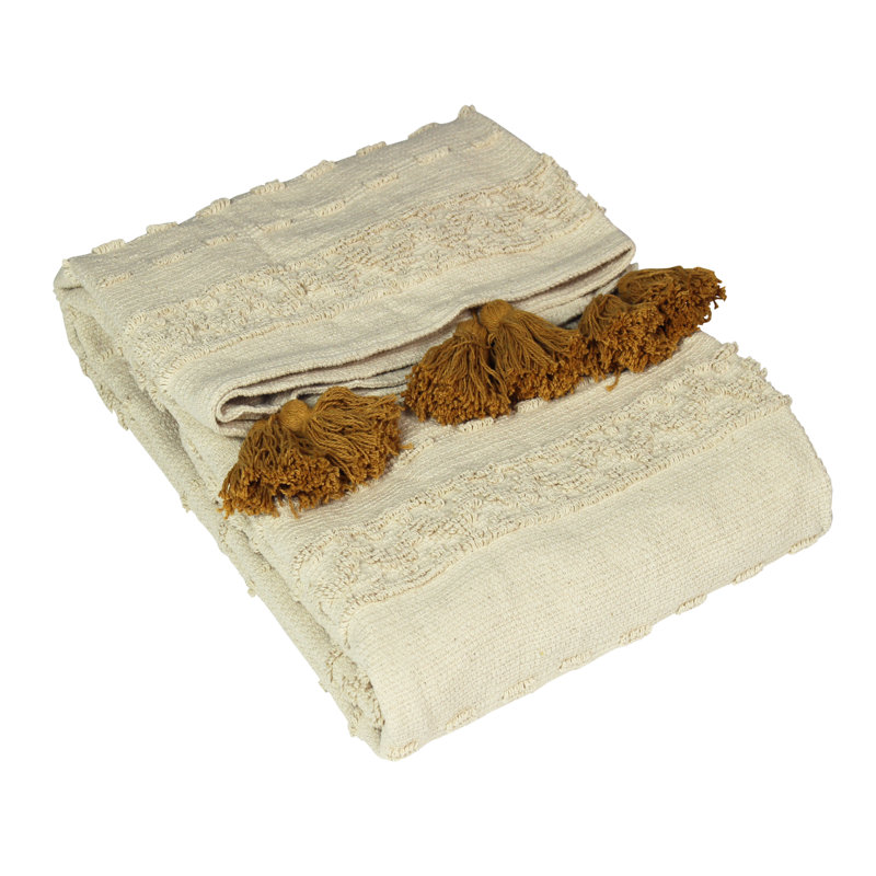 Boho Hand Woven Throw Blanket, Ochre