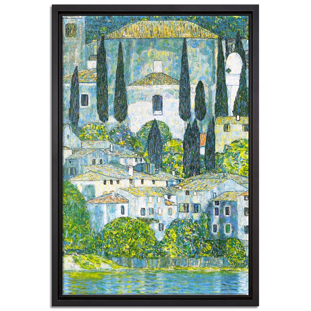 Gerahmtes Leinwandbild Church in Cassone Landscape with Cypresses von Gustav Klimt