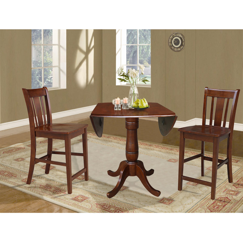 Denzelle 3 - Piece Counter Height Drop Leaf Solid Wood Dining Set, Espresso