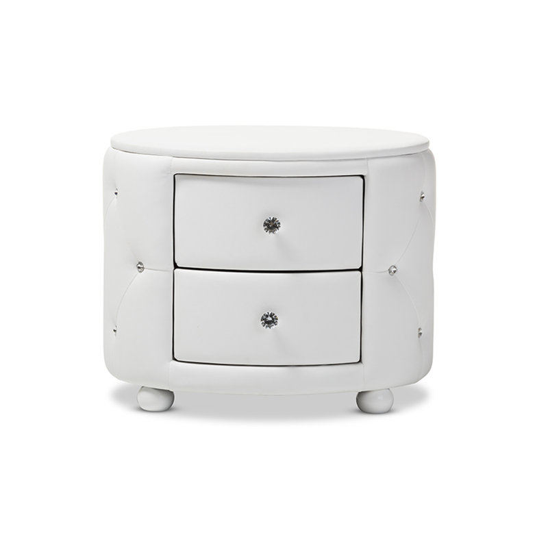 Davina 2-Drawer Nightstand in White Faux Leather Upholstery, 20'' H X 25'' W X 18'' D, White