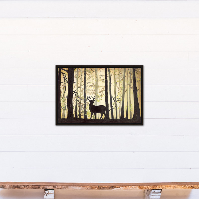Deer in Ominous Forest - Peinture sur toile, Toile brune avec cadre flottant, H 21,75 po x l 31,75 po x P 1,75 po