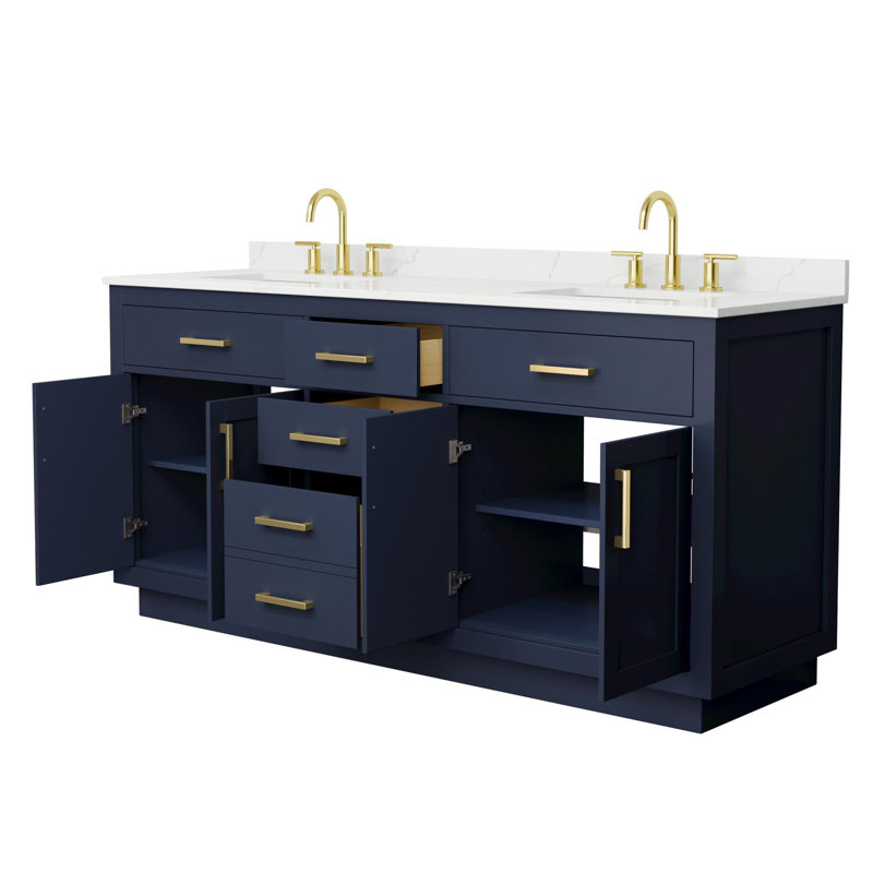 Ensemble de meuble-lavabo double 72 po Beckett, Bleu très foncé, Or brossé, Quartz Giotto
