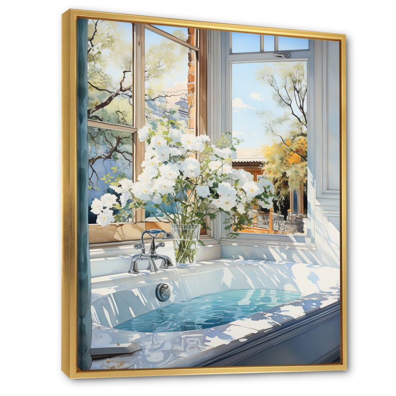 Bathroom Tranquil Reflections VI - Art mural encadré pour salle de bain, Cadre flottant doré, H 44 po x l 34 po x P 1,5 po