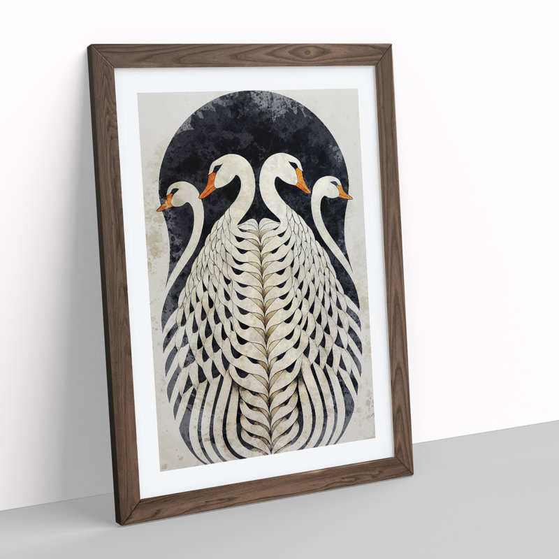 Deco Swan - Framed Print, 64cm H x 46cm W x 2cm D, Walnut