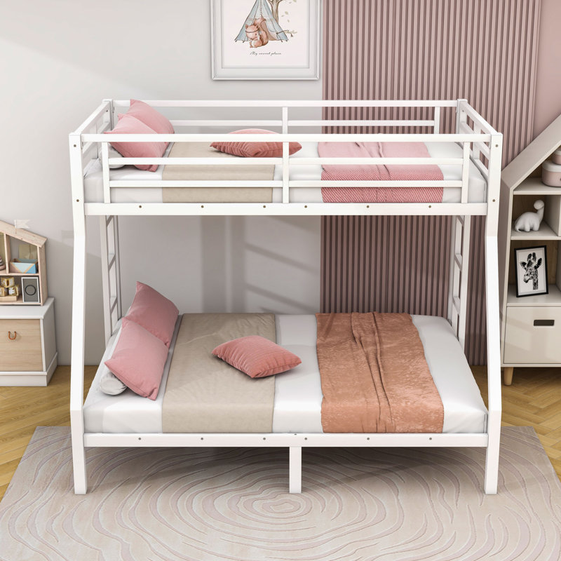 Lit simple superposé au dessus d'un lit double avec rangement sous le lit, Blanc