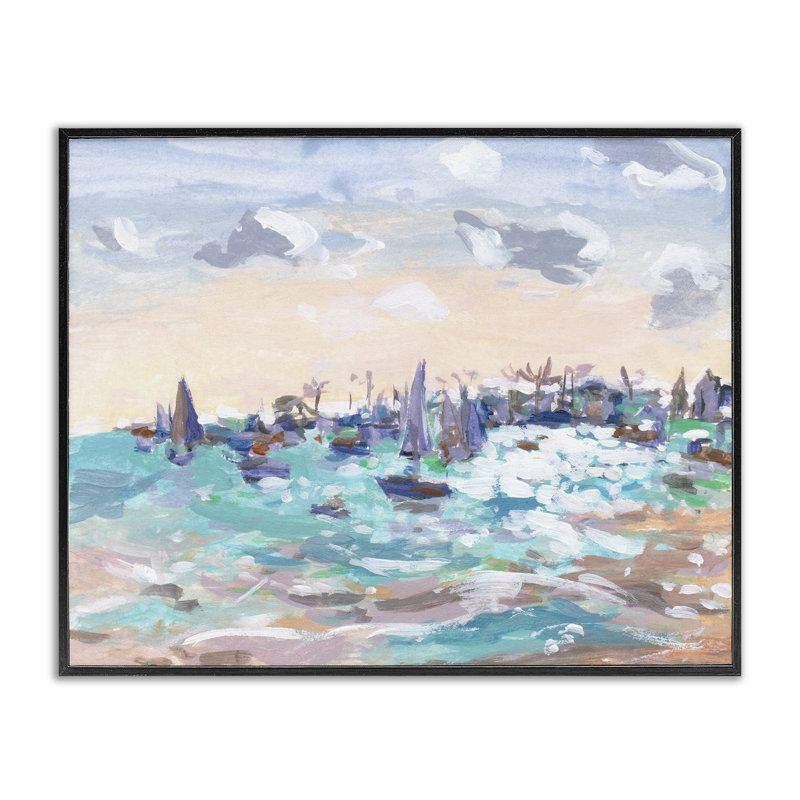  Voiliers dans les vagues se ruant, art de la giclée par Melissa Wang, H 16 po x l 20 po, Giclée encadrée noir minuit