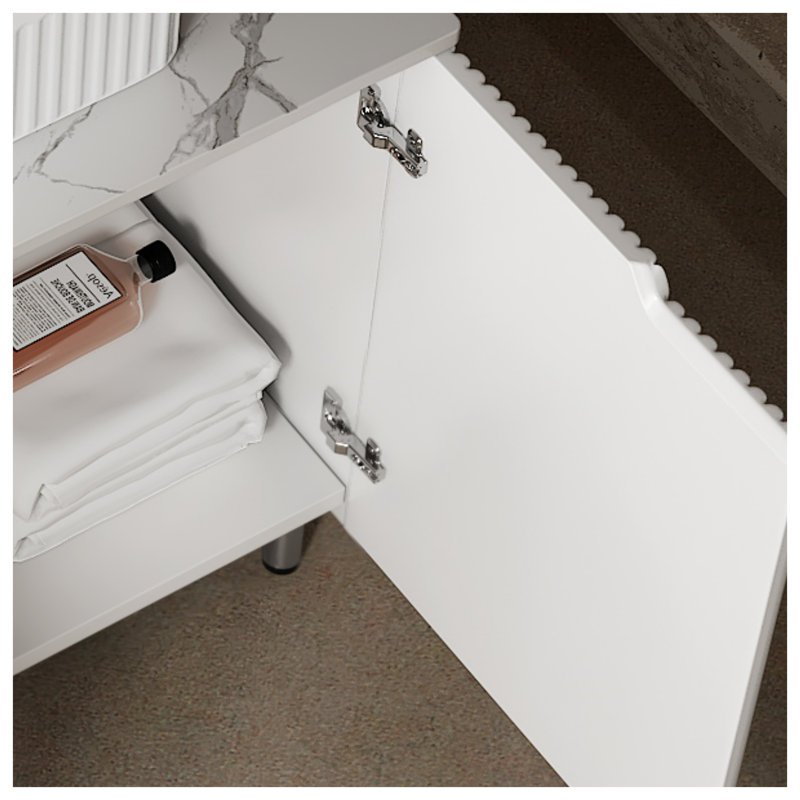 Meuble-lavabo autoportant TURIO 30 po avec lavabo en céramique intégré, armoire blanche avec comptoir en marbre artificiel de Carrare et portes à fermeture douce