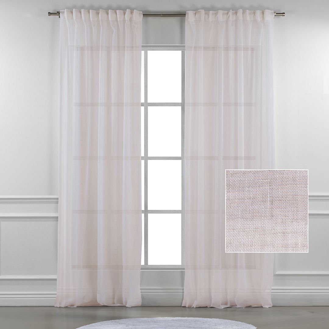 Linen Sheer Single Curtain Panel, Cream, 52" W x 228" L