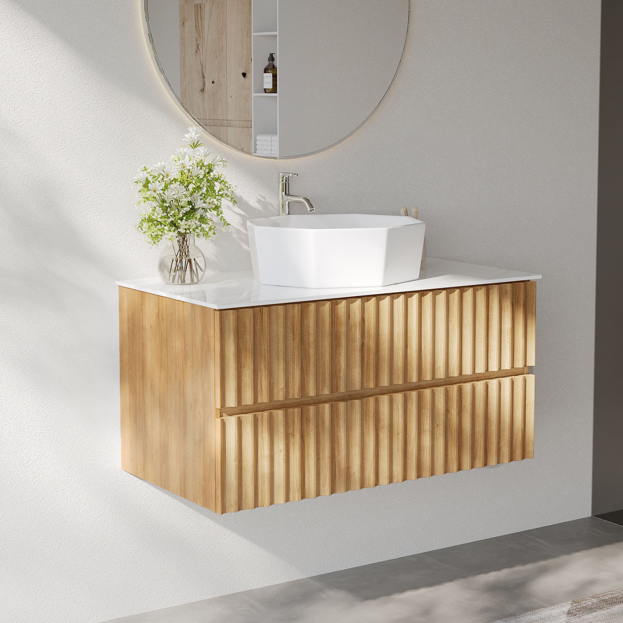 Wrought Studio™ 36 Inch Bathroom Vanity, Sintered Stone Bathroom Vanity with Sink and White ...