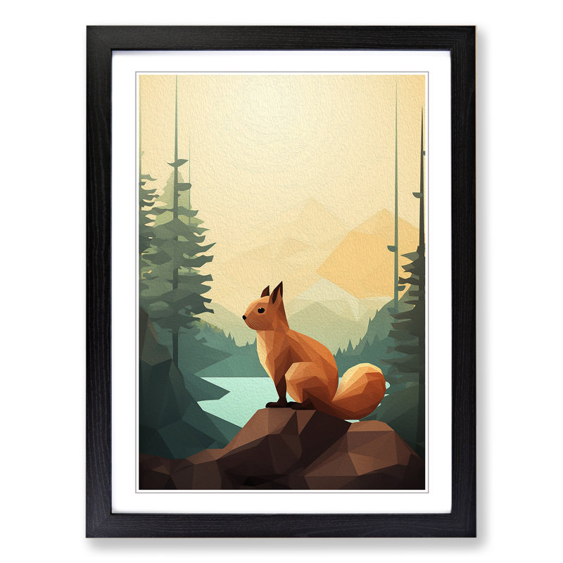 Squirrel Minimalism - Framed Print, 46cm H x 34cm W x 2cm D, Black