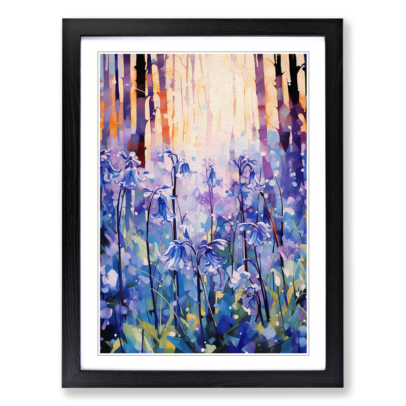 Bluebell Flower Impressionism No.2 - Single Picture Frame Print on Wood, 34cm H x 25cm W x 2cm D, Black Framed