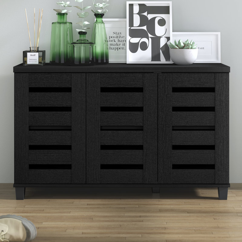 Millan 16 Pair Shoe Storage Cabinet, Black Oak