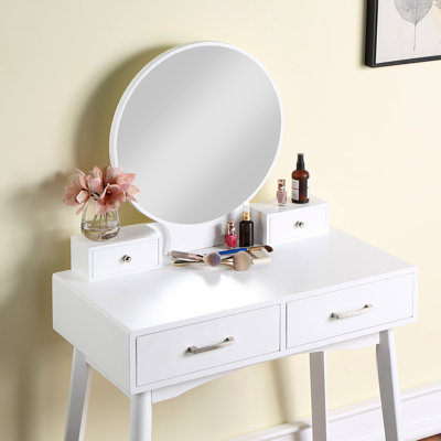 Meuble-lavabo et tabouret en blanc - style contemporain, poignée de tiroir en métal, dessus de table de P 15,75 po, style H 30,24 po, espace, tabouret l 16,19 po x P 12,6 po, l 32,11 po x P 16,19 po x H 32,3 po