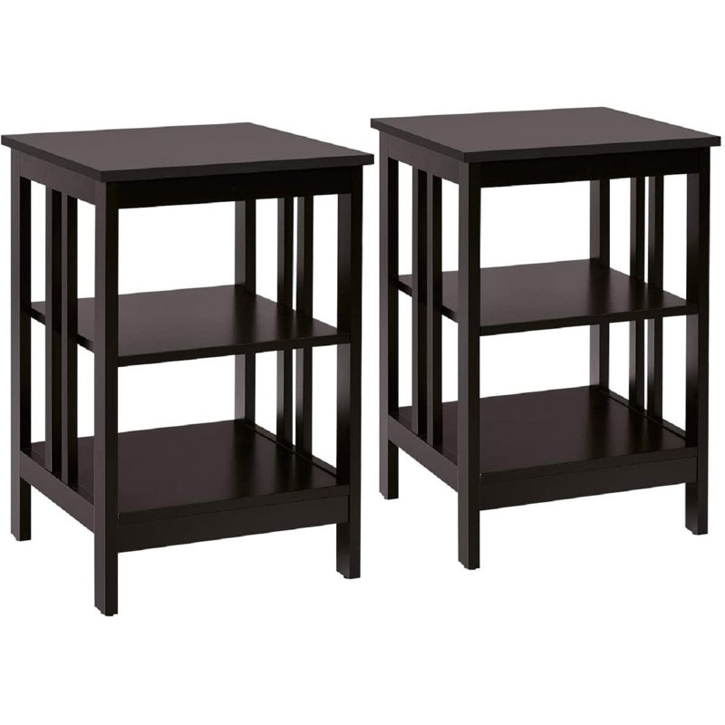3-Tier Wooden End Table with Side Bars, Espresso