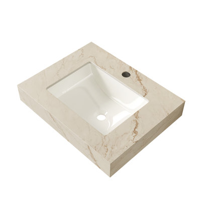 Comptoir en pierre frittée Topcraft 24 po couleur crème veinée or avec évier encastré en céramique