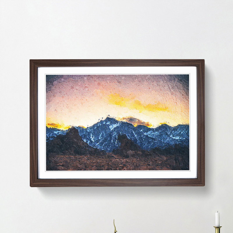 Pink Sky over the Mountain Top - Picture Frame Painting Print, 48cm H x 65cm W x 2cm D, Walnut Framed