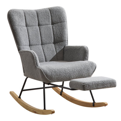 Upholstered Rocking Chair with Footrest, High Backrest Ergonomic Support Nursery Recliner Chair for Living Room, Bedroom by George Oliver