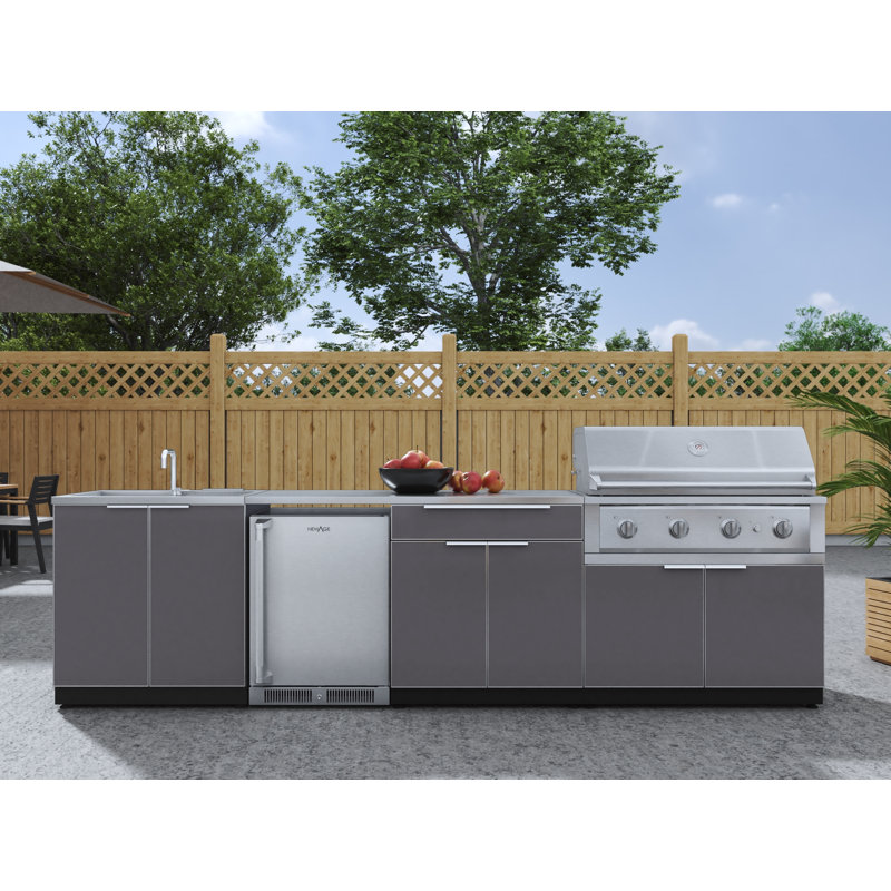 Ensemble d'armoires en aluminium pour l'extérieur Barbecue au gaz naturel et réfrigérateur en acier inoxydable, Gaz naturel