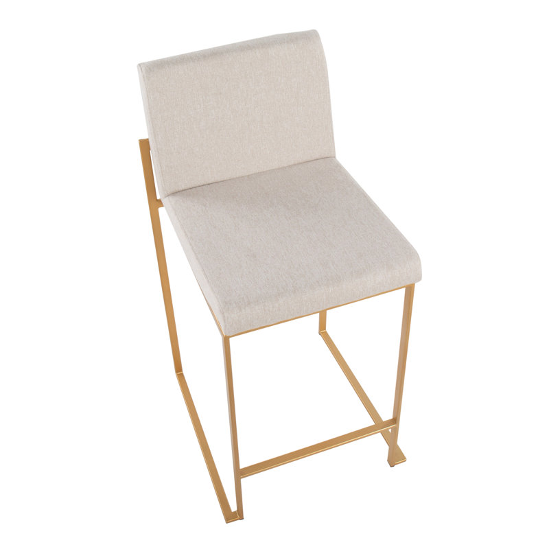 Tabouret de bar et de comptoir à dossier haut Brieon (ensemble de 2), Or, Tabouret de comptoir "26", Tissu beige