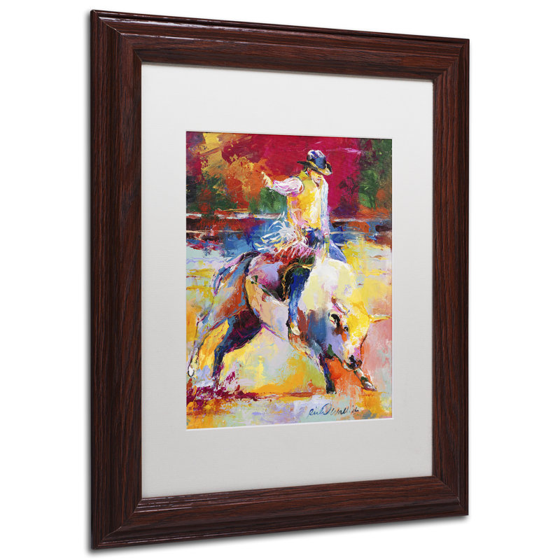 « rodeo », reproduction sur toile, H 14 po x l 11 po x P 0,5 po, Encadrement grain de bois, Blanc
