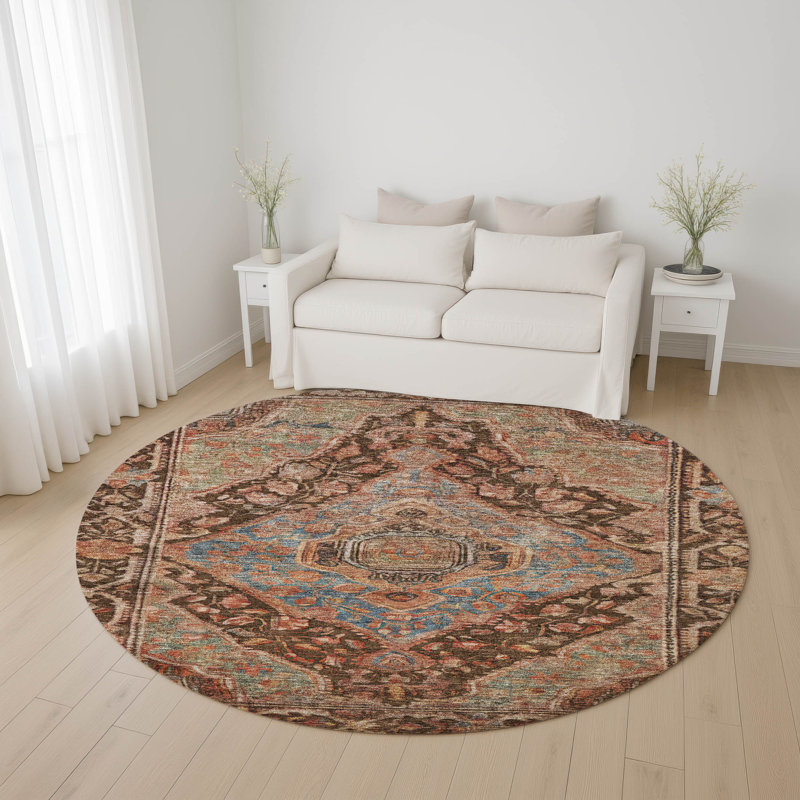 Premium Machine Washable Lucchesi AMF1761 Border Rug, Round 8'