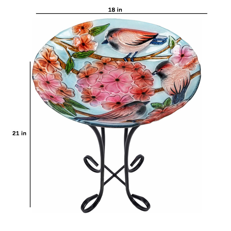 Pauno 17.8" Fusion Glass Birdbath with Metal Stand