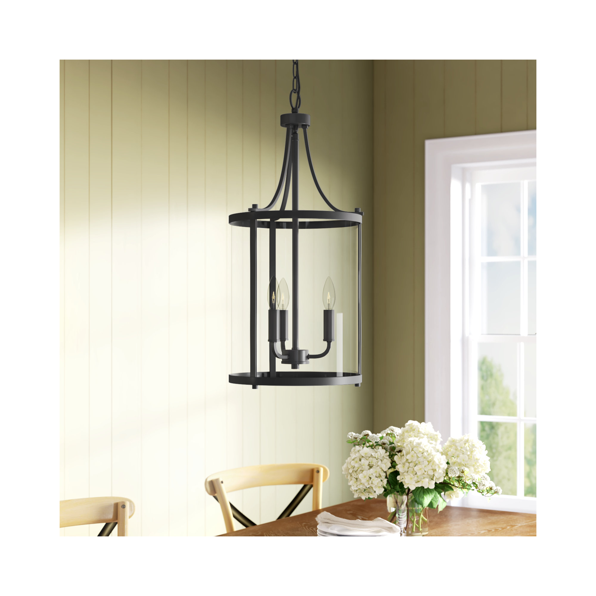 Cleveland 3-Light Sloped Ceiling Adaptable Lantern Chandelier, Black
