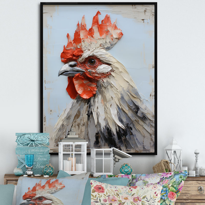 «Loyal Rooster Portrait I», reproduction d'art sur toile, Cadre flottant noir, 44" H x 34" W