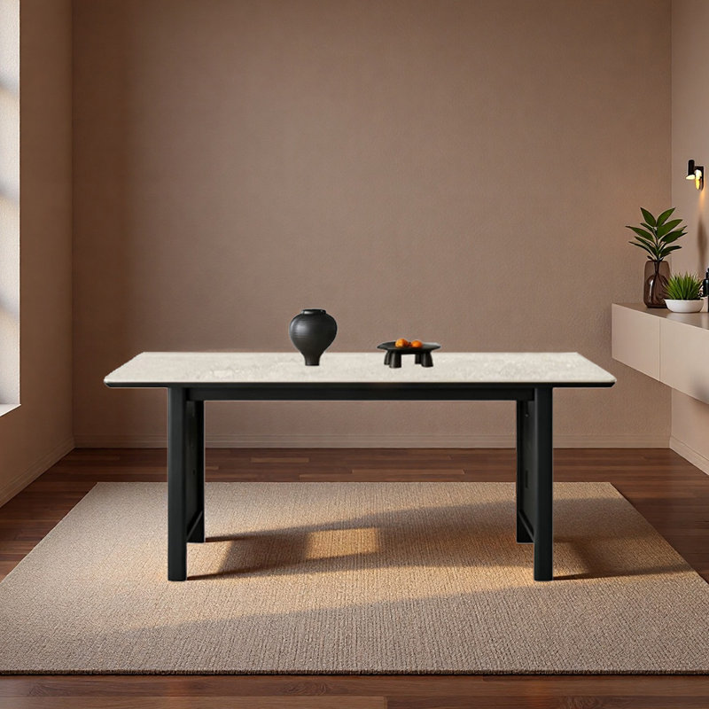 Table de table en pierre frittée une pièce sans soudure, H 29,53 po x L 62,99 po x l 31,5 po, Beige, Noir