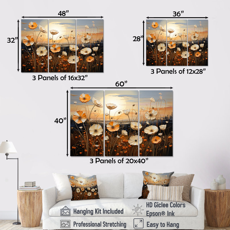 «Beautiful Warm Warm Field IV - Flower», ensemble d'art mural, H 28 po x l 36 po x P 1 po
